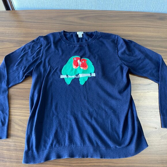 JCrew Womens XXL LOVE BIRDS Sweater Navy Lovebirds Sweater Fall 2017 Thin Sweate - Picture 2 of 15